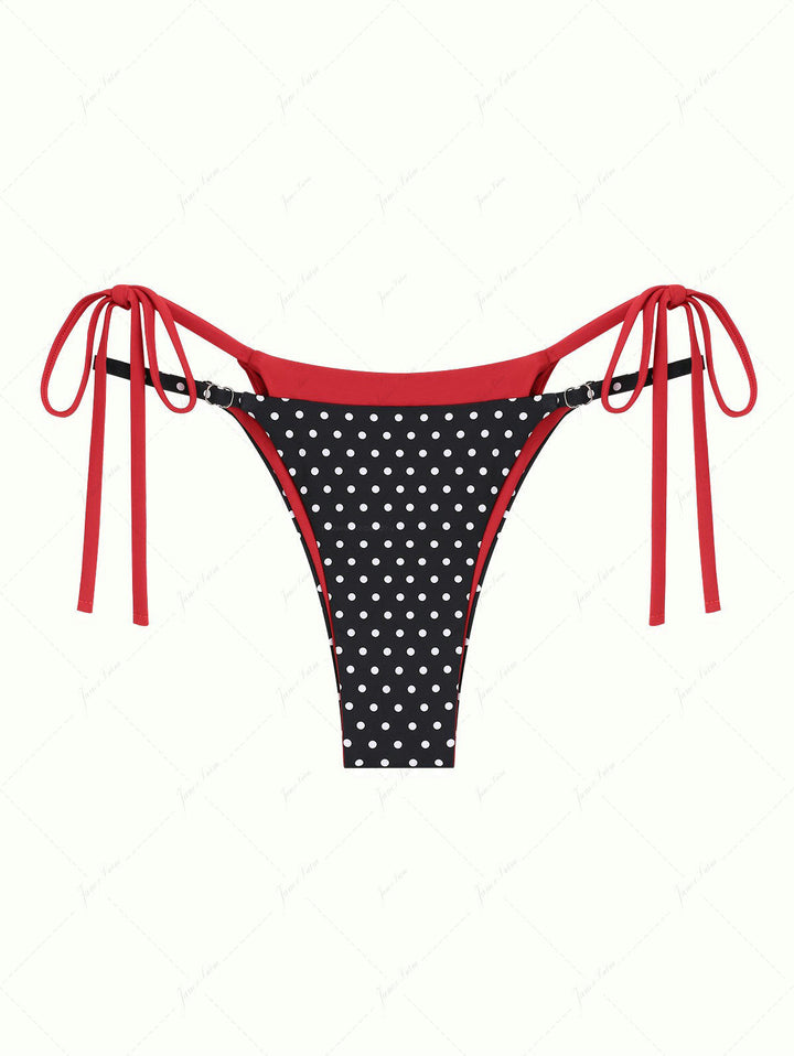 Black Contrast Color Polka Dot Print Double Layer Bikini Bottom