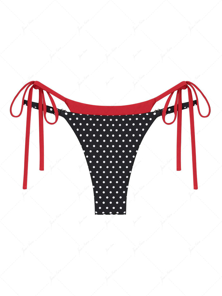 Black Contrast Color Polka Dot Print Double Layer Bikini Bottom