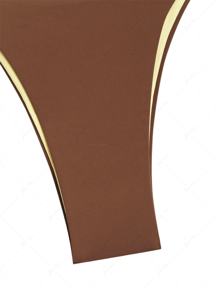 Brown & Yellow Two Tone Tie Side Double Layer Bikini Bottom