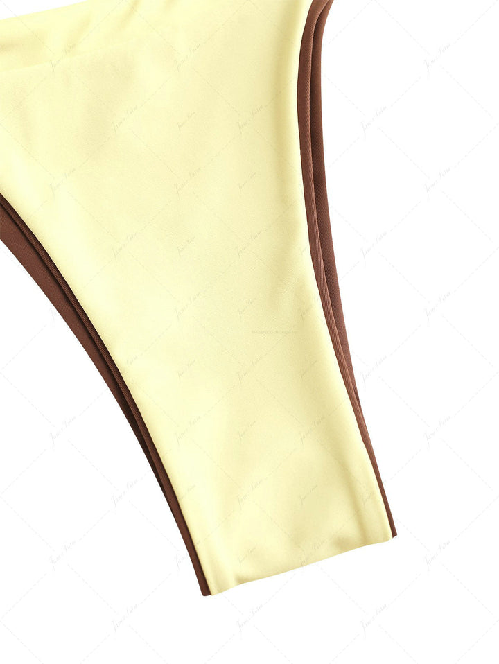 Janex Brown & Yellow Two Tone Tie Side Double Layer Bikini Set