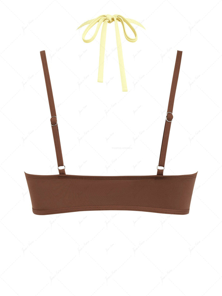Brown & Yellow Two Tone Double Layer Bikini Top