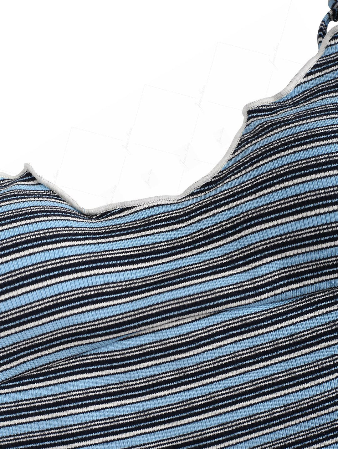 Blue Ribbed Knit Striped Hanky Hem Tank Top & Cheeky Brazilian Bottom Tankini Set