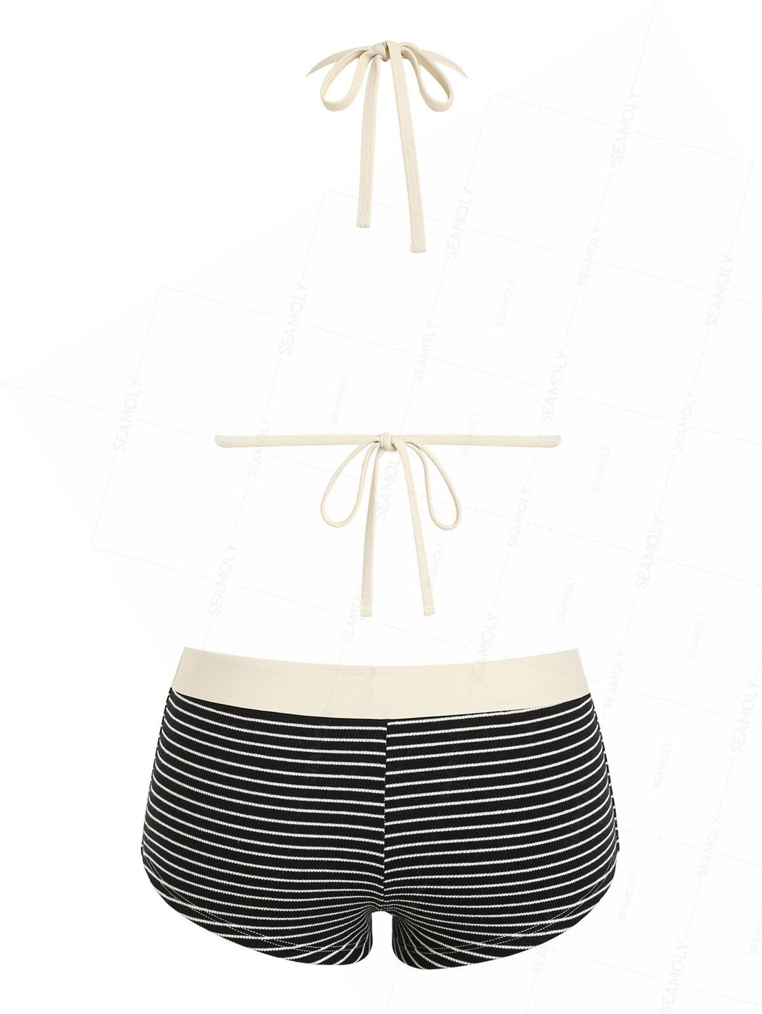 Seamolly Ribbed Striped Contrast Binding Cheeky Boyshorts Bikini Set