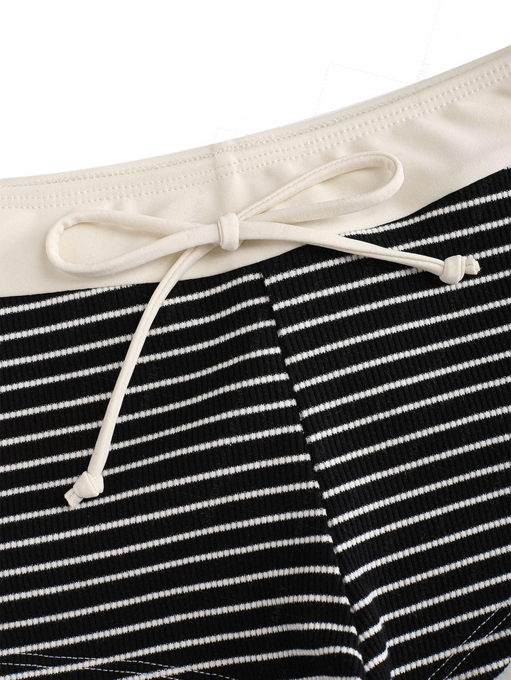 Seamolly Ribbed Striped Contrast Binding Cheeky Boyshorts Bikini Set