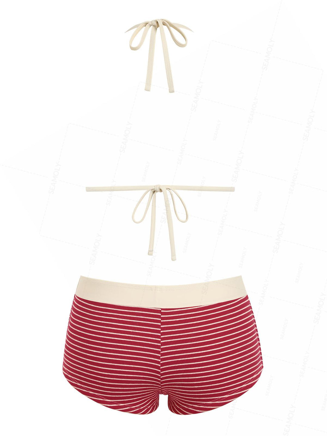 Seamolly Ribbed Striped Contrast Binding Cheeky Boyshorts Bikini Set