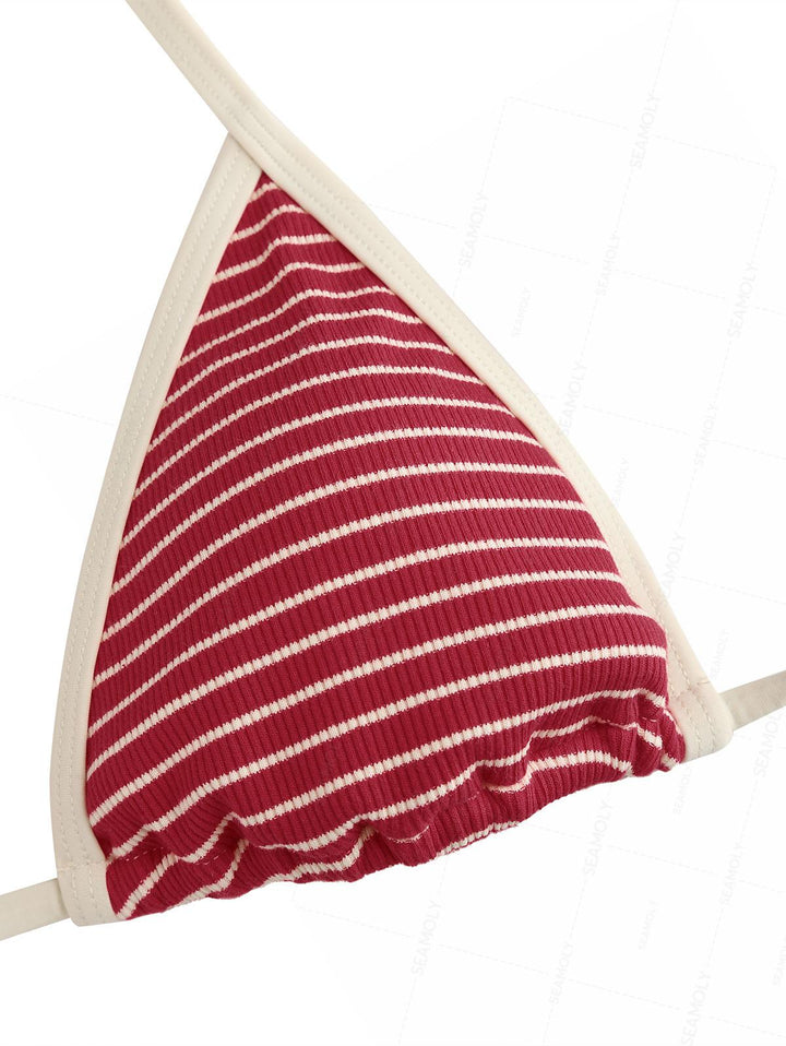 Seamolly Ribbed Striped Contrast Binding Cheeky Boyshorts Bikini Set