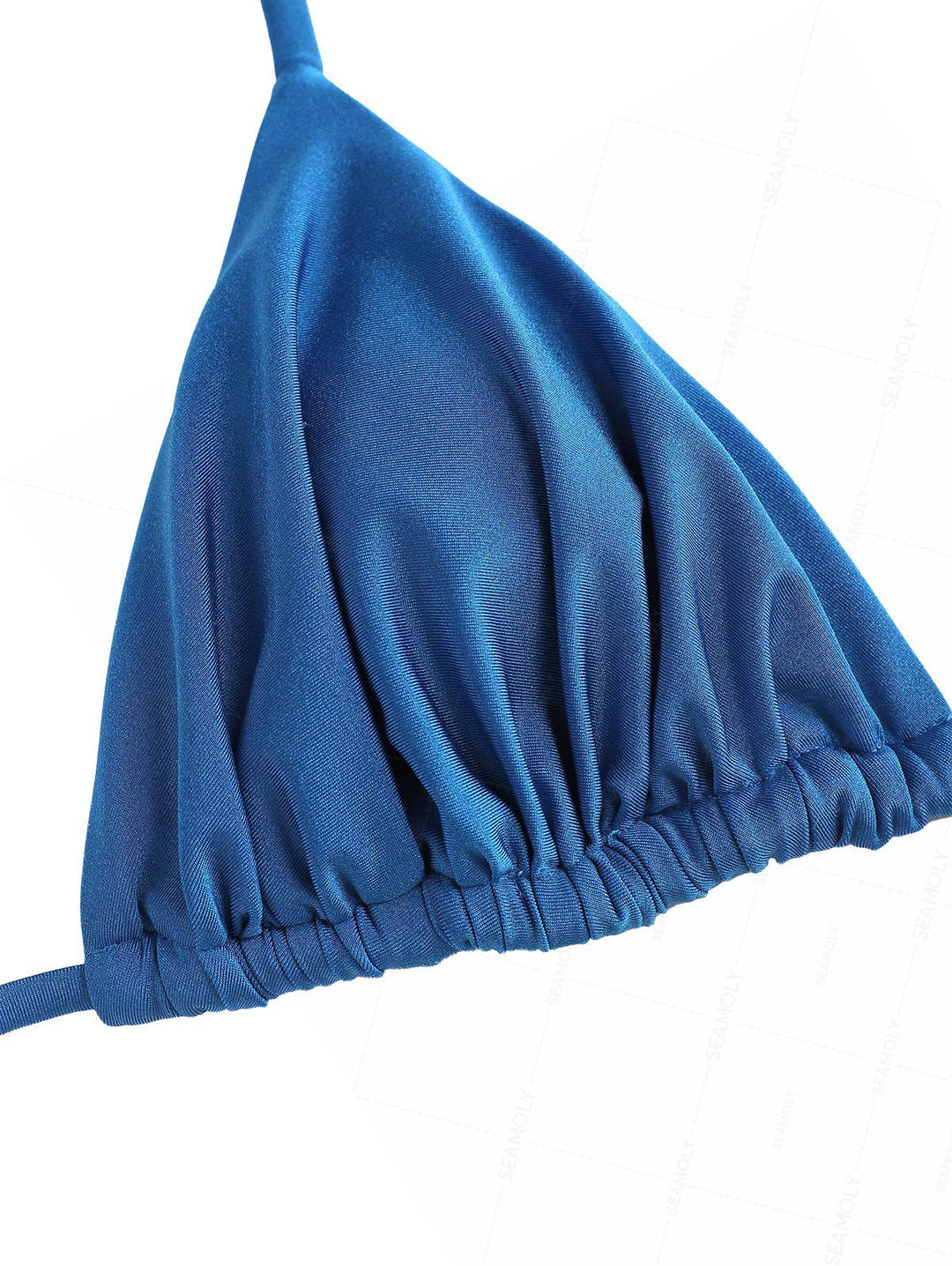 Seamolly Solid Color Ruched Halter Triangle Top & Brazilian Bottom Bikini Set