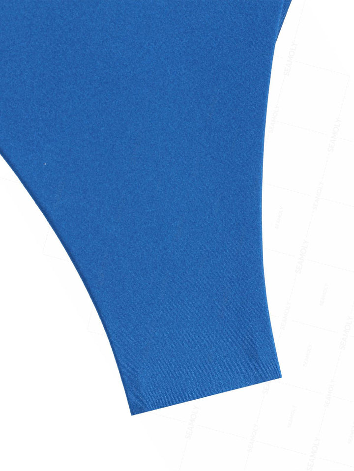 Seamolly Solid Color Ruched Halter Triangle Top & Brazilian Bottom Bikini Set