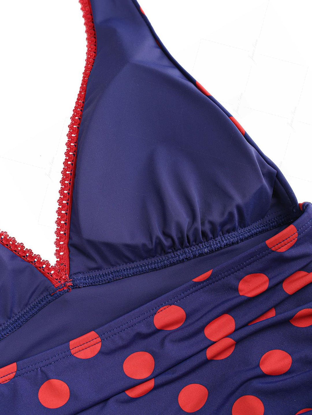 Midnight Blue Polka Dot Ruched Ruffles Halter Skirted One piece Swimsu midnight-blue-polka-dot-ruched-ruffles-halter-skirted-one-piece-swimsu
