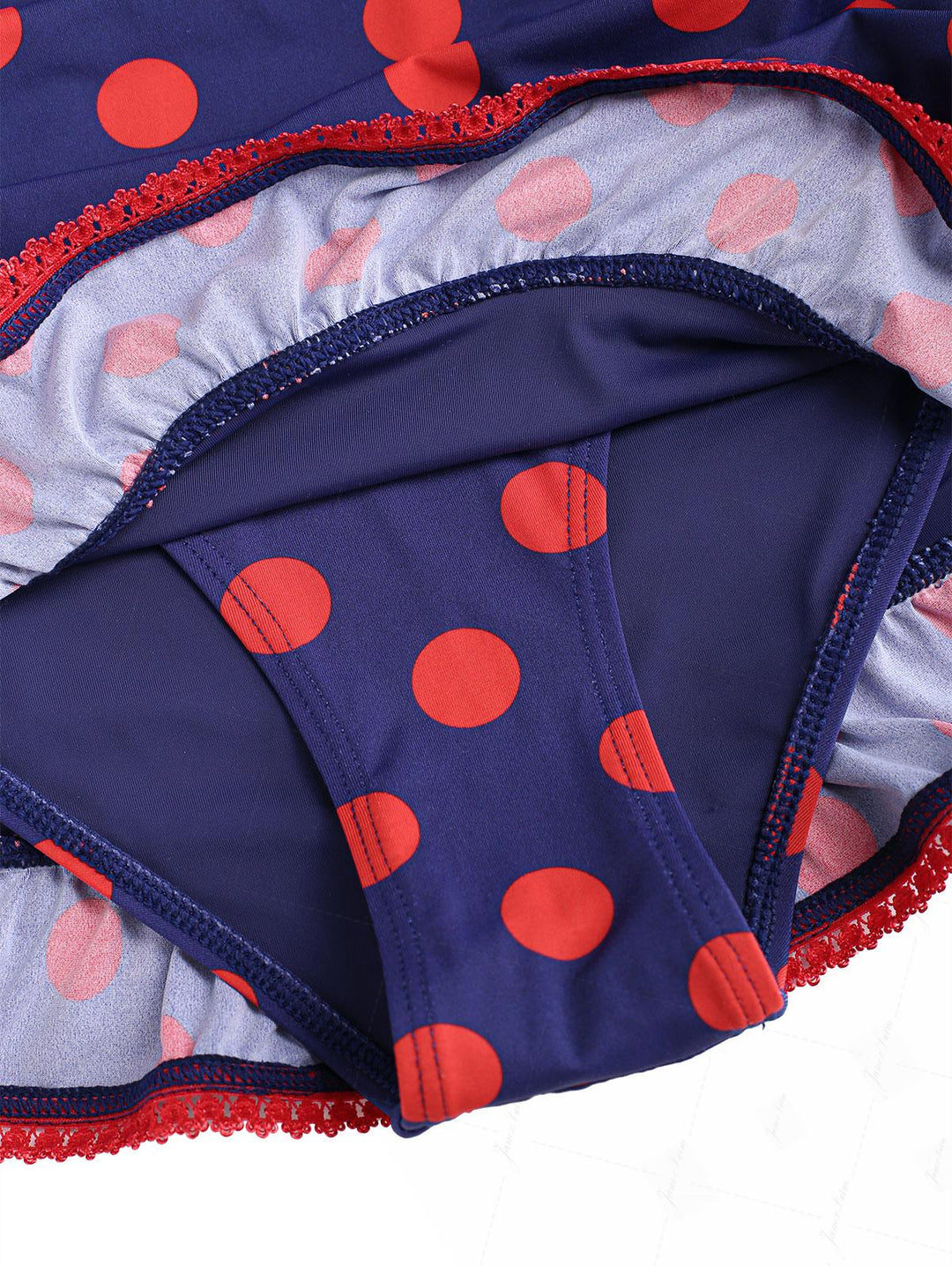 Midnight Blue Polka Dot Ruched Ruffles Halter Skirted One-piece Swimsuit