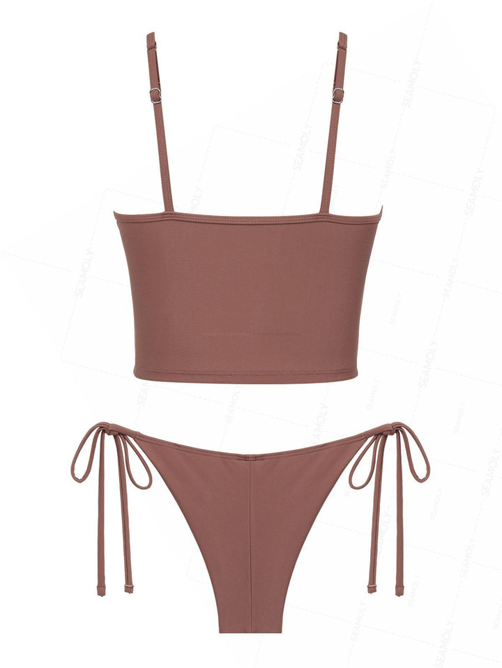 Seamolly Embroidered Scalloped Edge Cami Tank Top & Brazilian Bottom Tankini Set