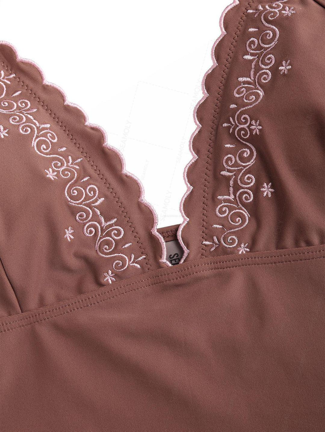 Seamolly Embroidered Scalloped Edge Cami Tank Top & Brazilian Bottom Tankini Set