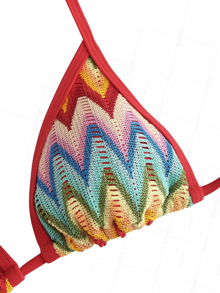 Seamolly Crochet Chevron Contrast Binding Cheeky Boyshorts Bikini Set