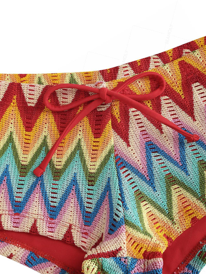 Seamolly Crochet Chevron Contrast Binding Cheeky Boyshorts Bikini Set