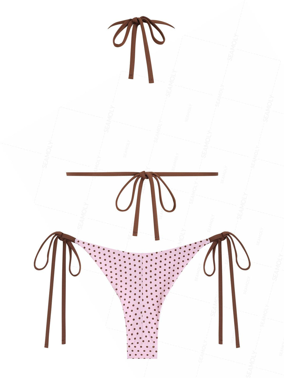 Seamolly Polka Dot Print Ruffles Triangle Top & Brazilian Bottom Bikini Set