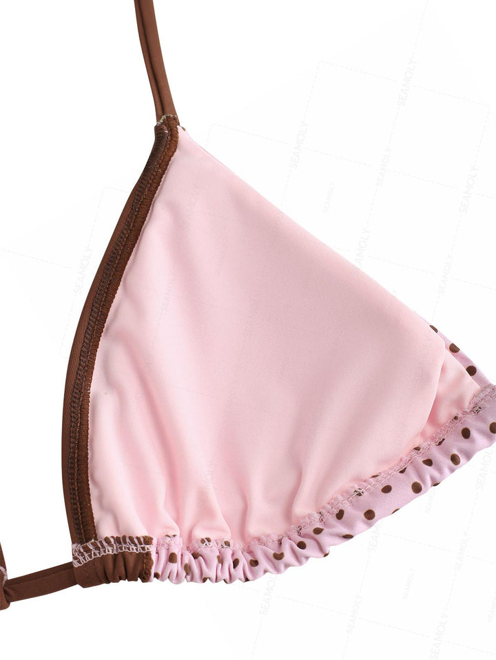 Seamolly Polka Dot Print Ruffles Triangle Top & Brazilian Bottom Bikini Set