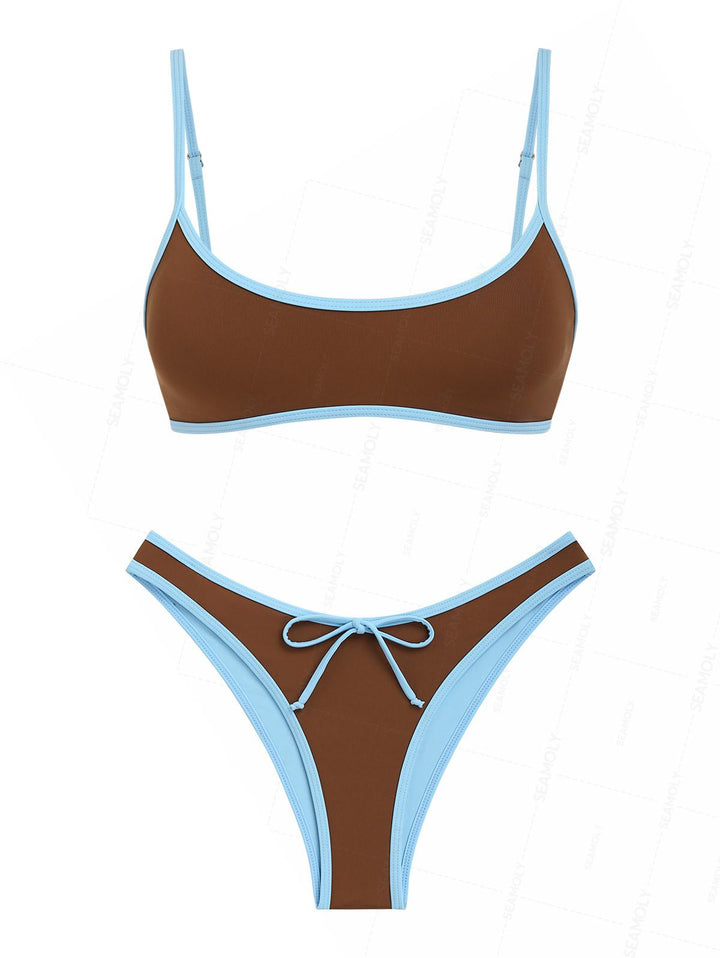 Seamolly Contrast Binding Bowknot Tank Style Cheeky Bikini Set