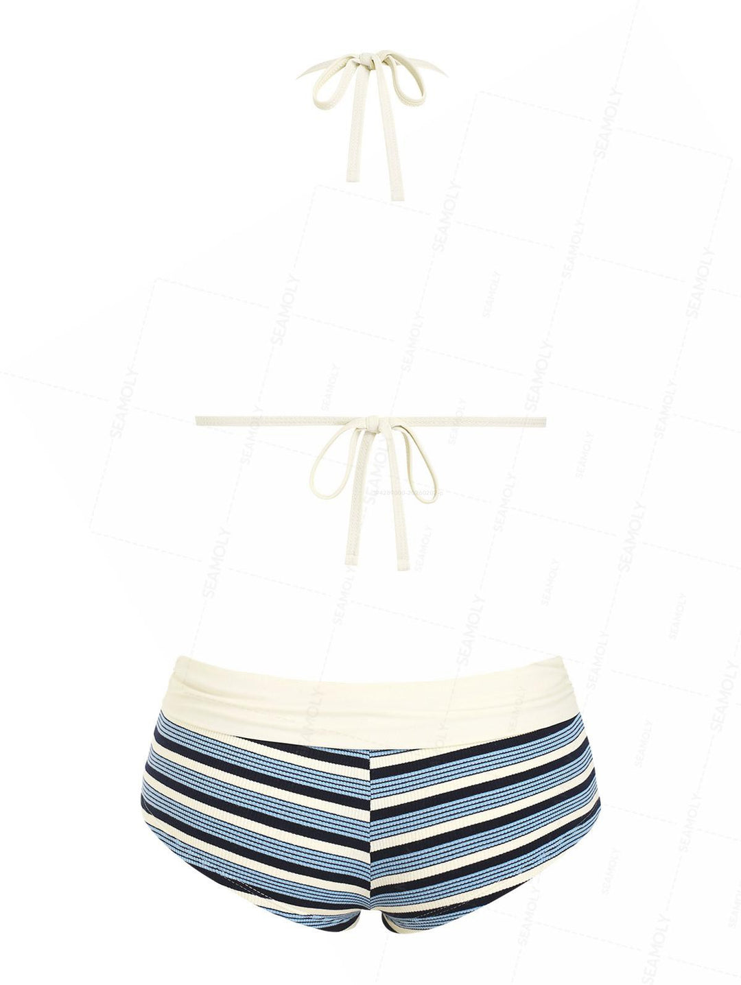 Seamolly Y2K Striped Molded Cups Triangle Top & Foldover Cheeky Boyshorts Bikini Set