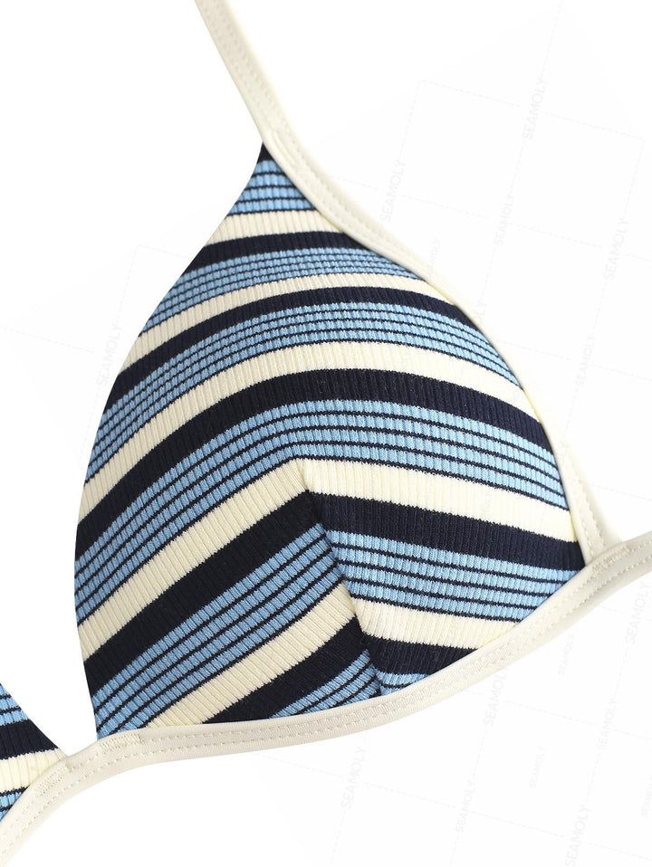 Seamolly Y2K Striped Molded Cups Triangle Top & Foldover Cheeky Boyshorts Bikini Set