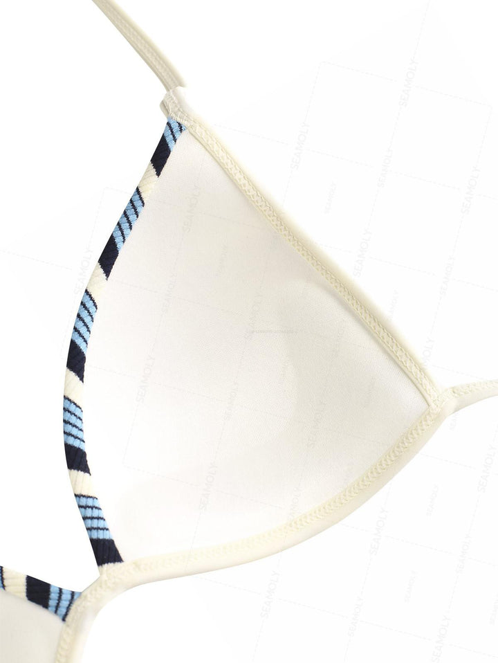 Seamolly Y2K Striped Molded Cups Triangle Top & Foldover Cheeky Boyshorts Bikini Set