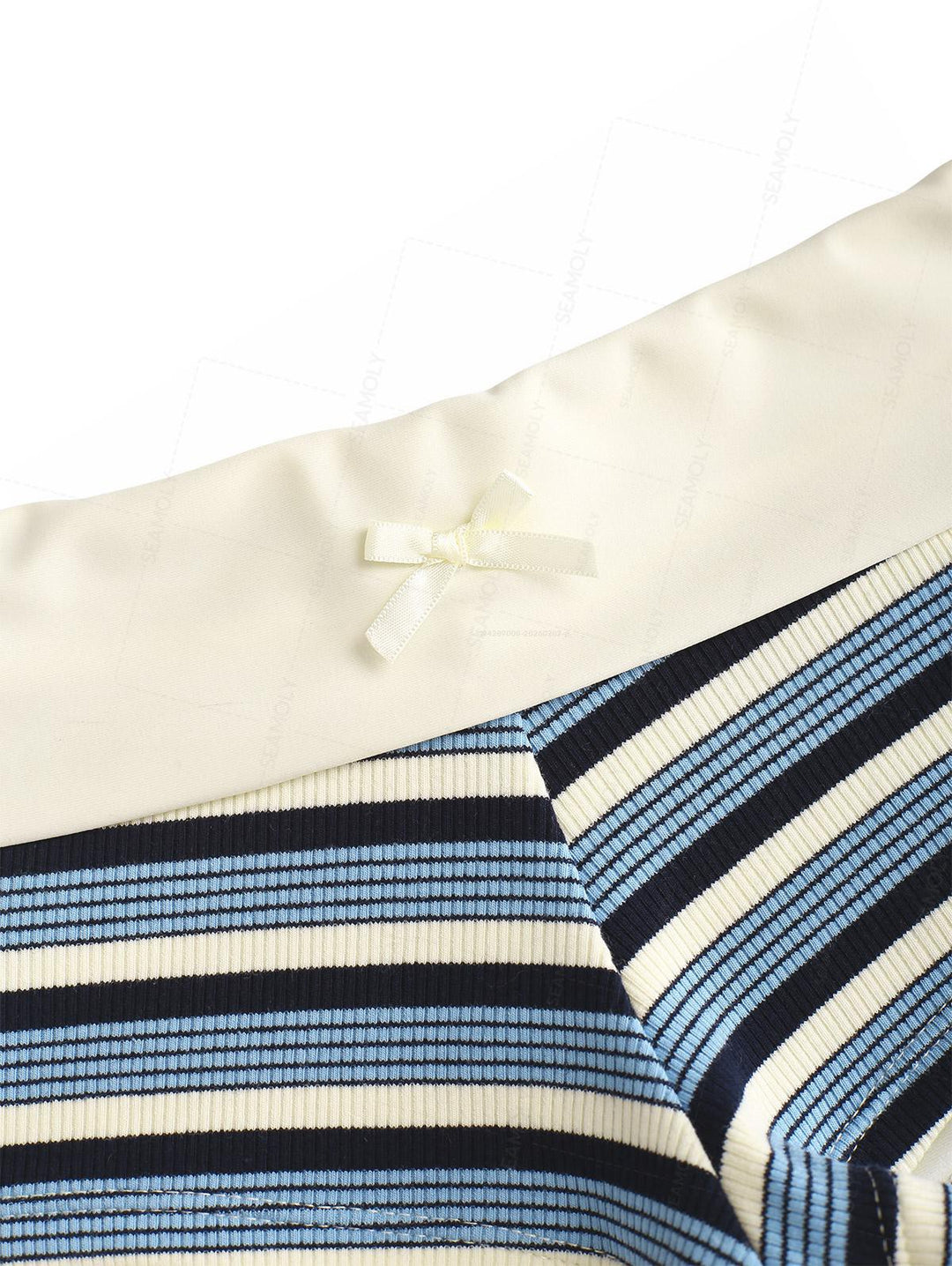 Seamolly Y2K Striped Molded Cups Triangle Top & Foldover Cheeky Boyshorts Bikini Set