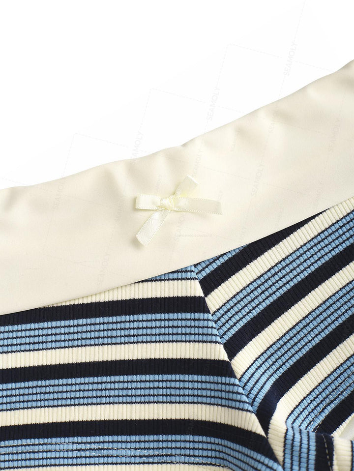 Seamolly Y2K Striped Molded Cups Triangle Top & Foldover Cheeky Boyshorts Bikini Set