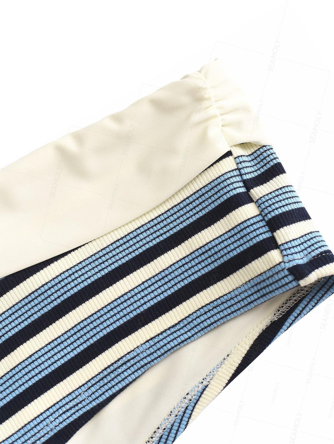 Seamolly Y2K Striped Molded Cups Triangle Top & Foldover Cheeky Boyshorts Bikini Set