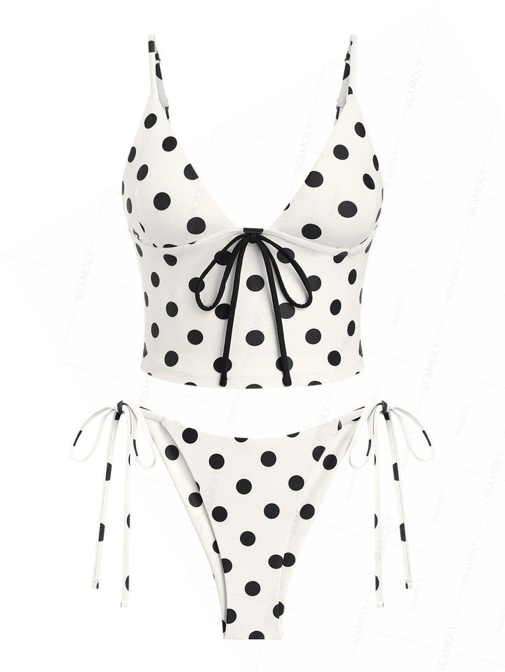 Seamolly Polka Dot Print Cami Tank Top & Brazilian Bottom Tankini Set