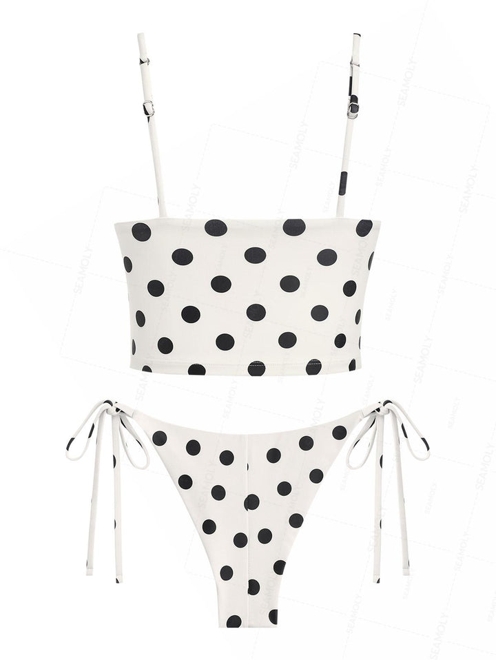 Seamolly Polka Dot Print Cami Tank Top & Brazilian Bottom Tankini Set