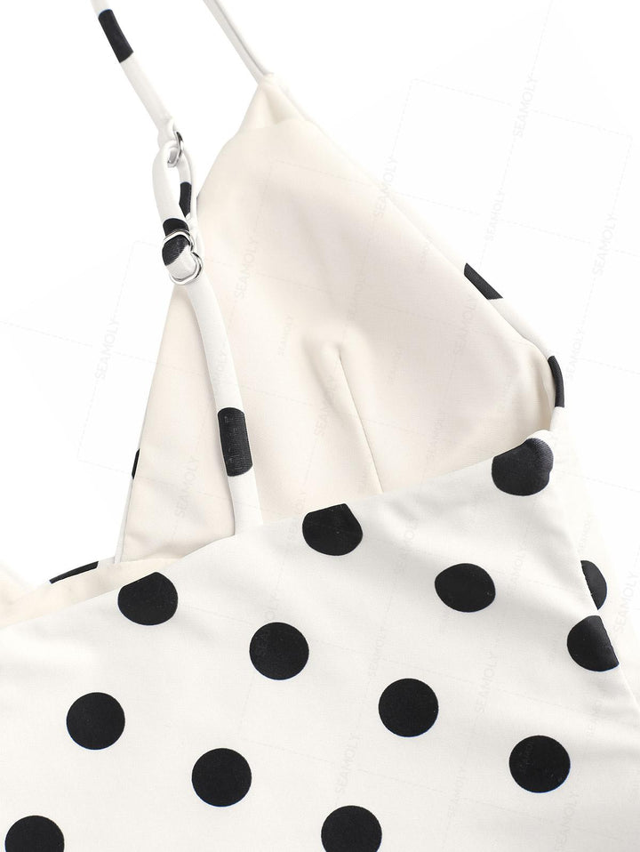 Seamolly Polka Dot Print Cami Tank Top & Brazilian Bottom Tankini Set