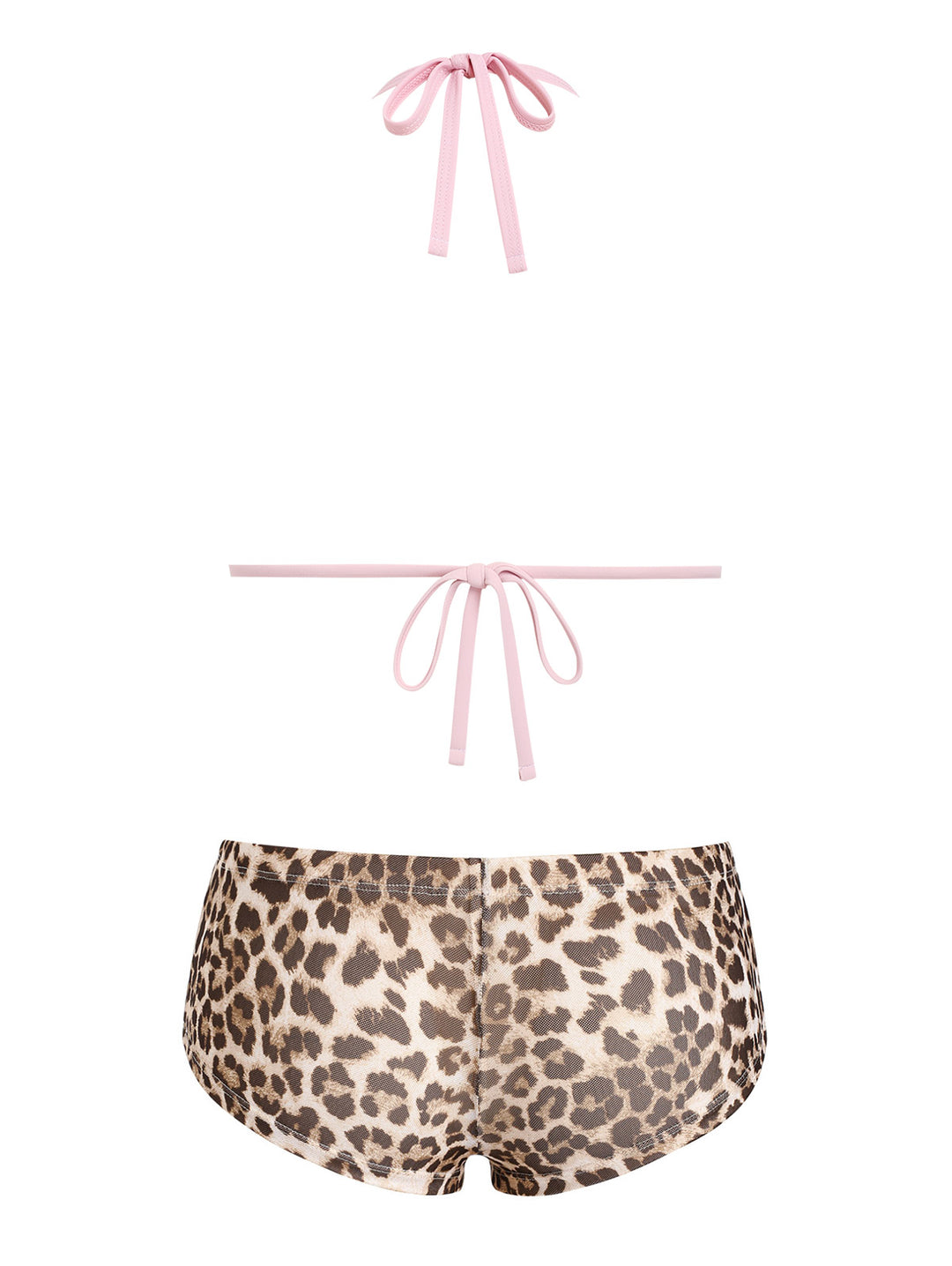 Seamolly Mesh Leopard Print Contrast Binding Cheeky Boyshorts Bikini Set