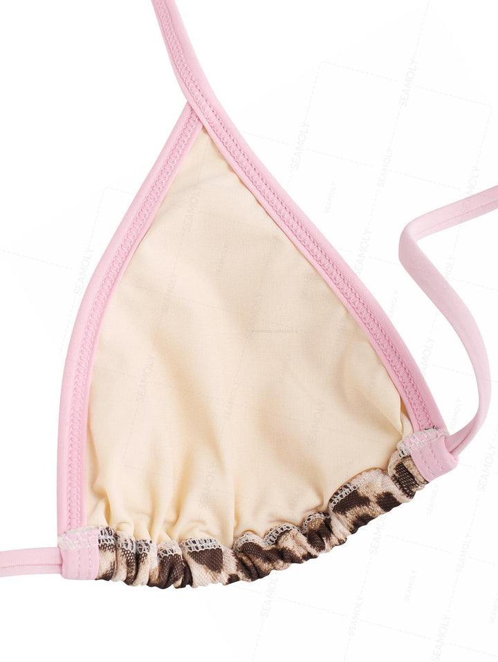 Seamolly Mesh Leopard Print Contrast Binding Cheeky Boyshorts Bikini Set