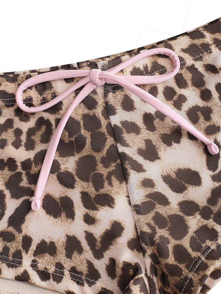 Seamolly Mesh Leopard Print Contrast Binding Cheeky Boyshorts Bikini Set