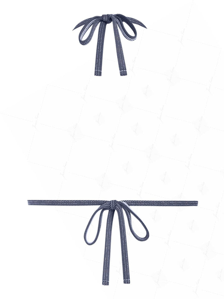 Deep Blue Denim Fabric Halter Triangle Push Up Bikini Top