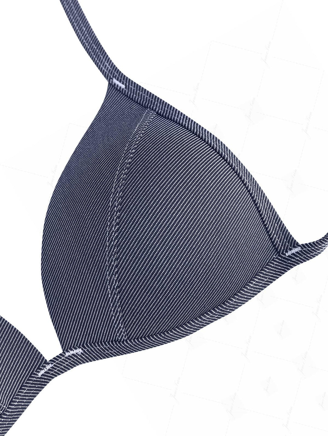 Deep Blue Denim Fabric Halter Triangle Push Up Bikini Top