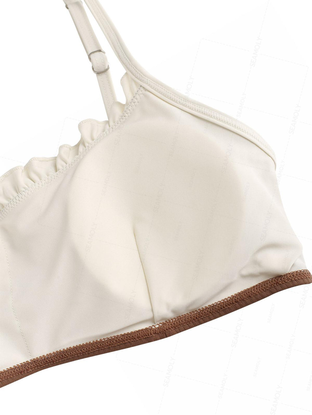 Seamolly Ribbed Ruched Ruffles Top & Cheeky Brazilian Bottom Bikini Set