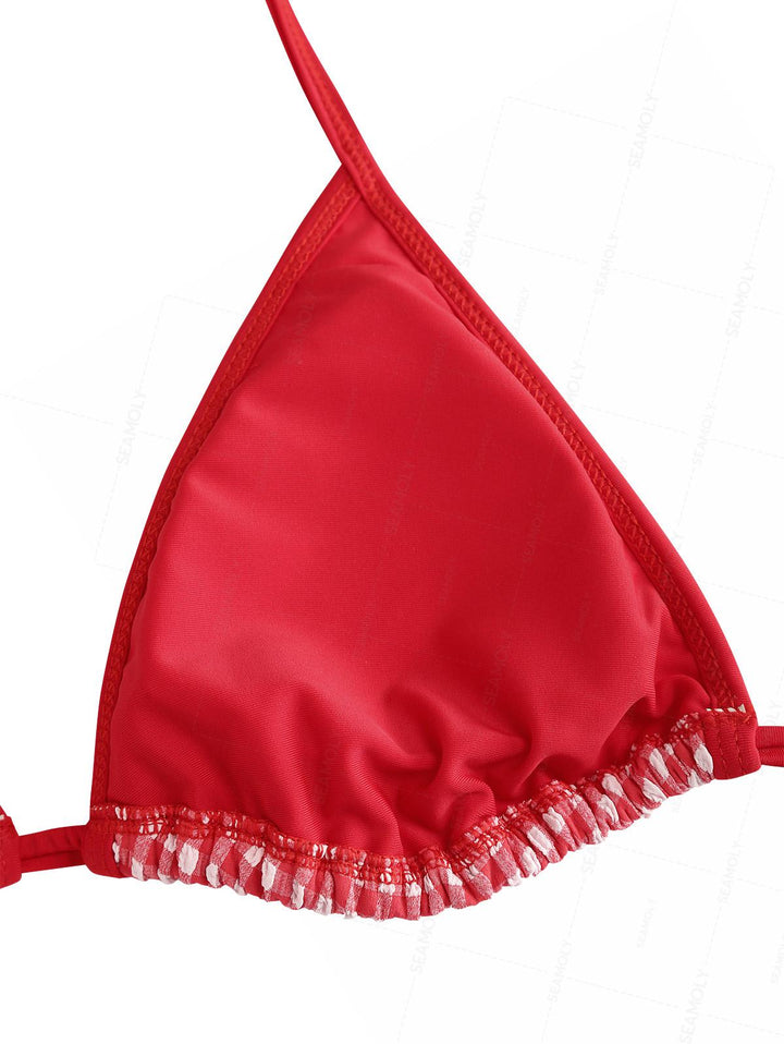 Seamolly Gingham Contrast Binding Smocked Ruffles Skirtini Bikini Set