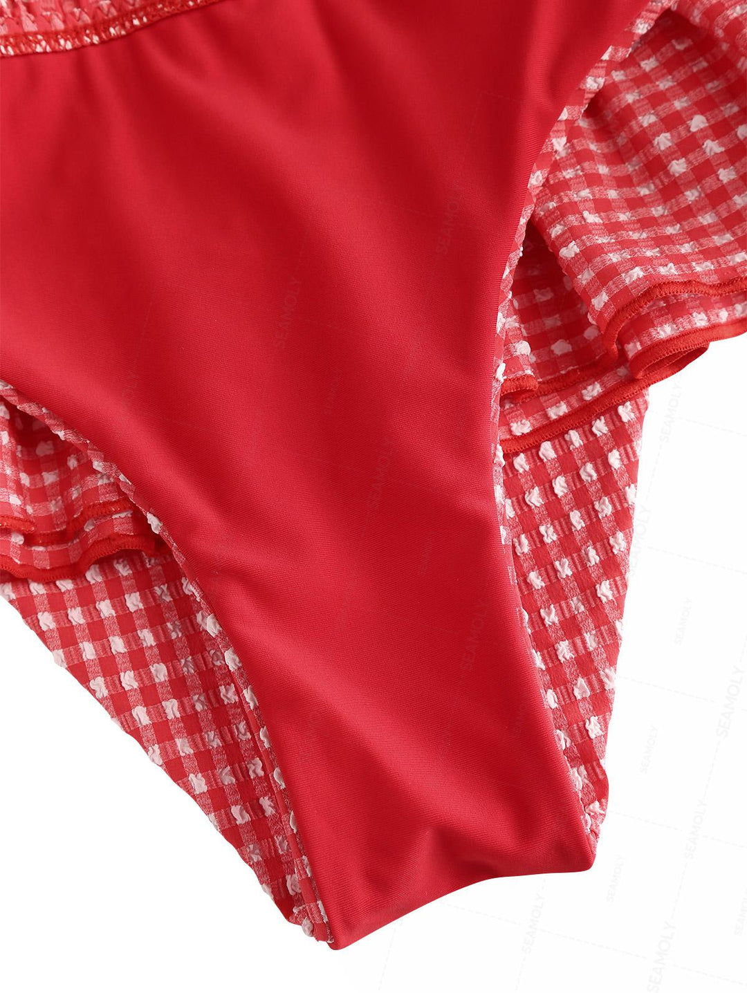 Seamolly Gingham Contrast Binding Smocked Ruffles Skirtini Bikini Set