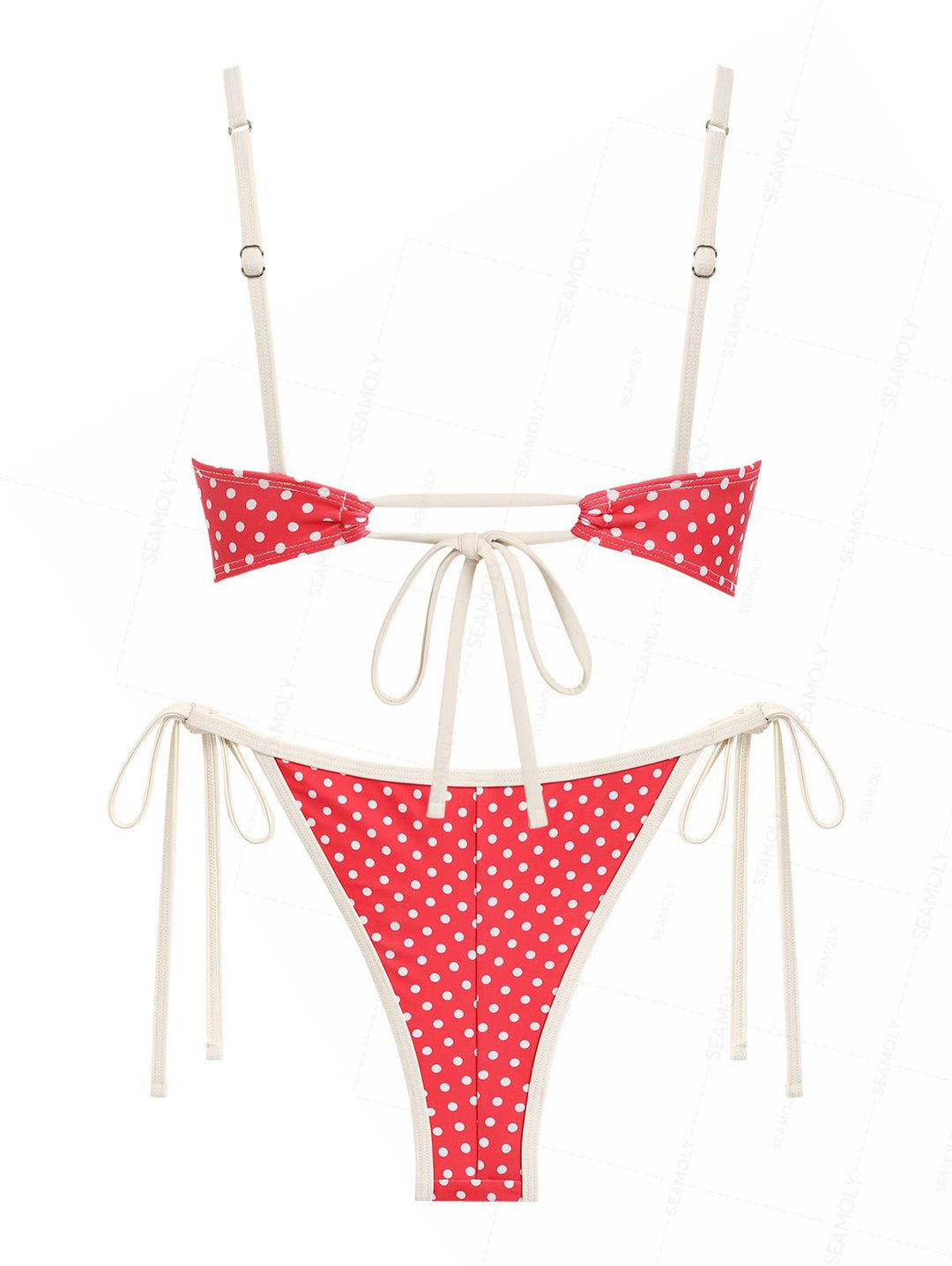 Seamolly Polka Dot Ruched Ruffles Top & Cheeky Brazilian Bottom Bikini Set