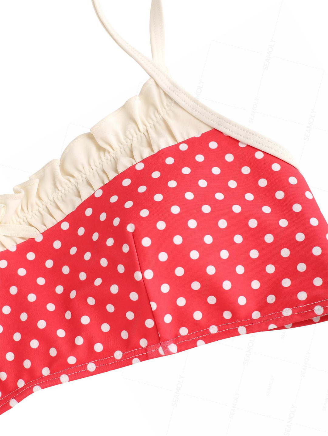 Seamolly Polka Dot Ruched Ruffles Top & Cheeky Brazilian Bottom Bikini Set