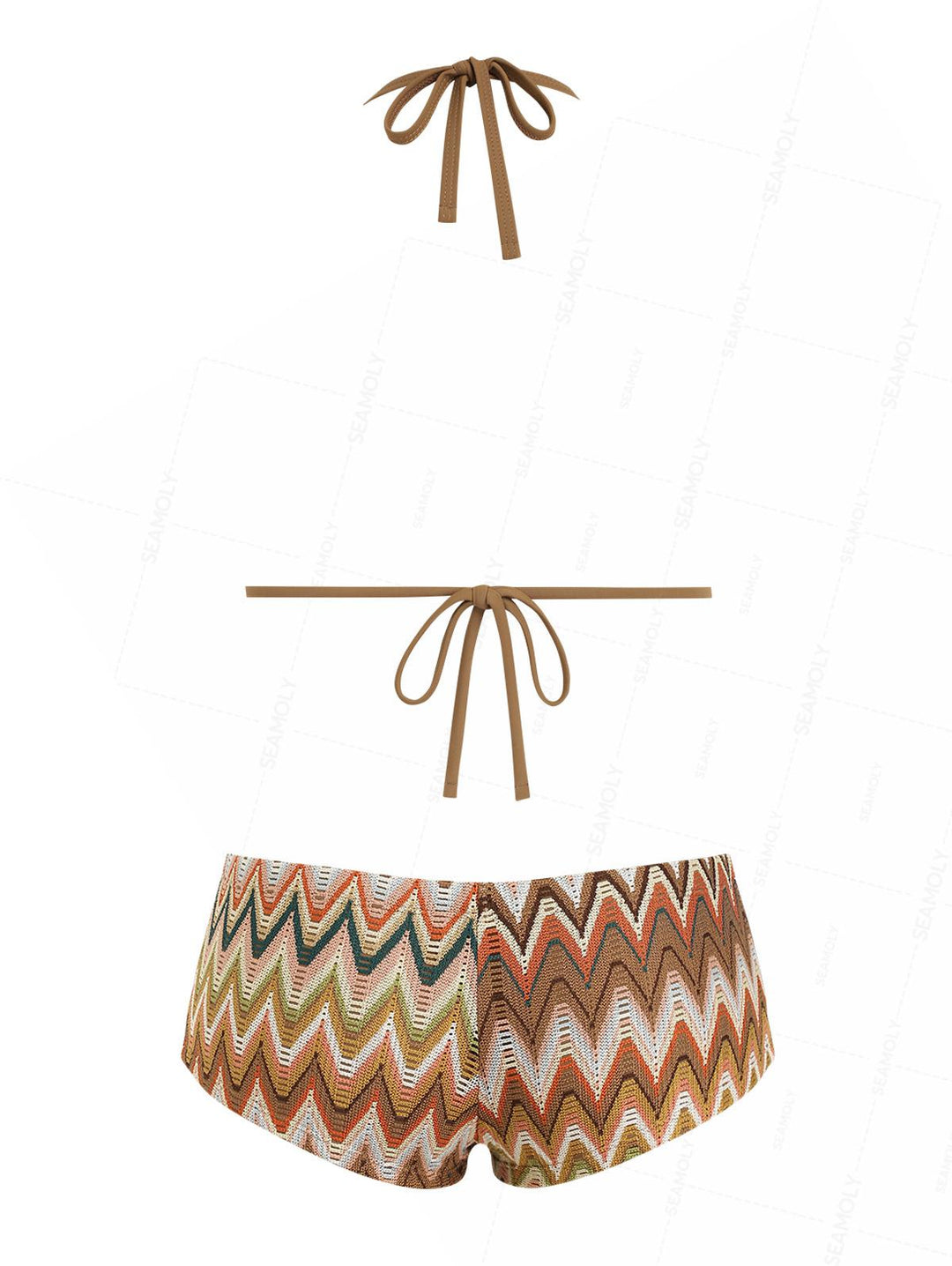 Seamolly Crochet Chevron Contrast Binding Cheeky Boyshorts Bikini Set