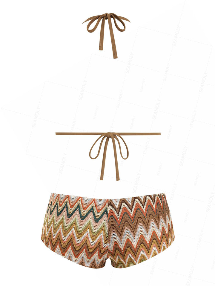 Seamolly Crochet Chevron Contrast Binding Cheeky Boyshorts Bikini Set