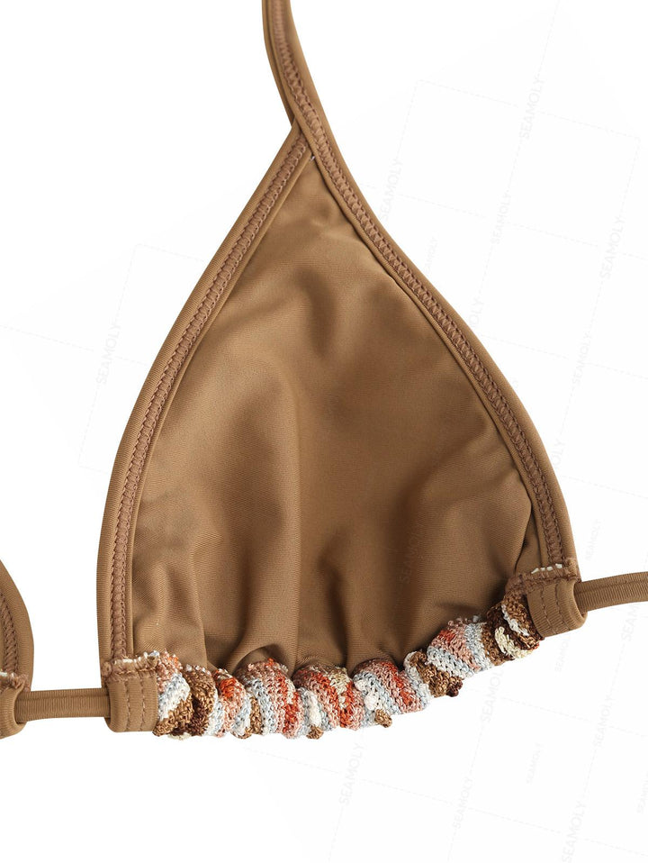 Seamolly Crochet Chevron Contrast Binding Cheeky Boyshorts Bikini Set