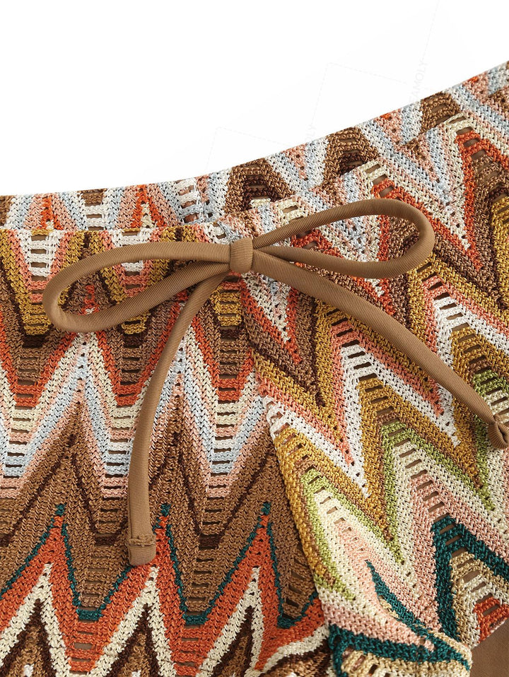 Seamolly Crochet Chevron Contrast Binding Cheeky Boyshorts Bikini Set