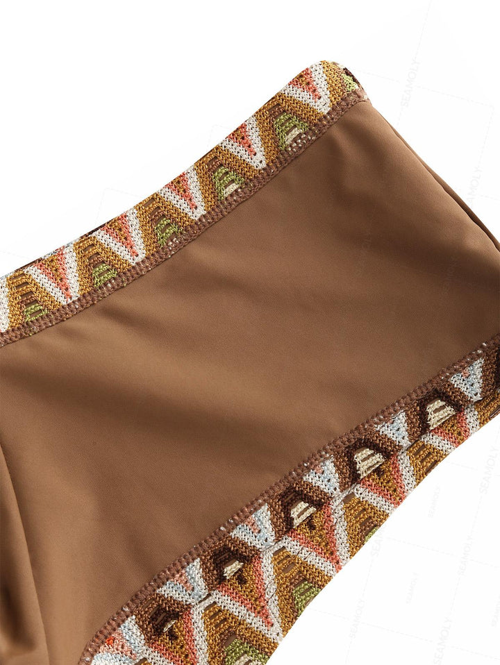 Seamolly Crochet Chevron Contrast Binding Cheeky Boyshorts Bikini Set