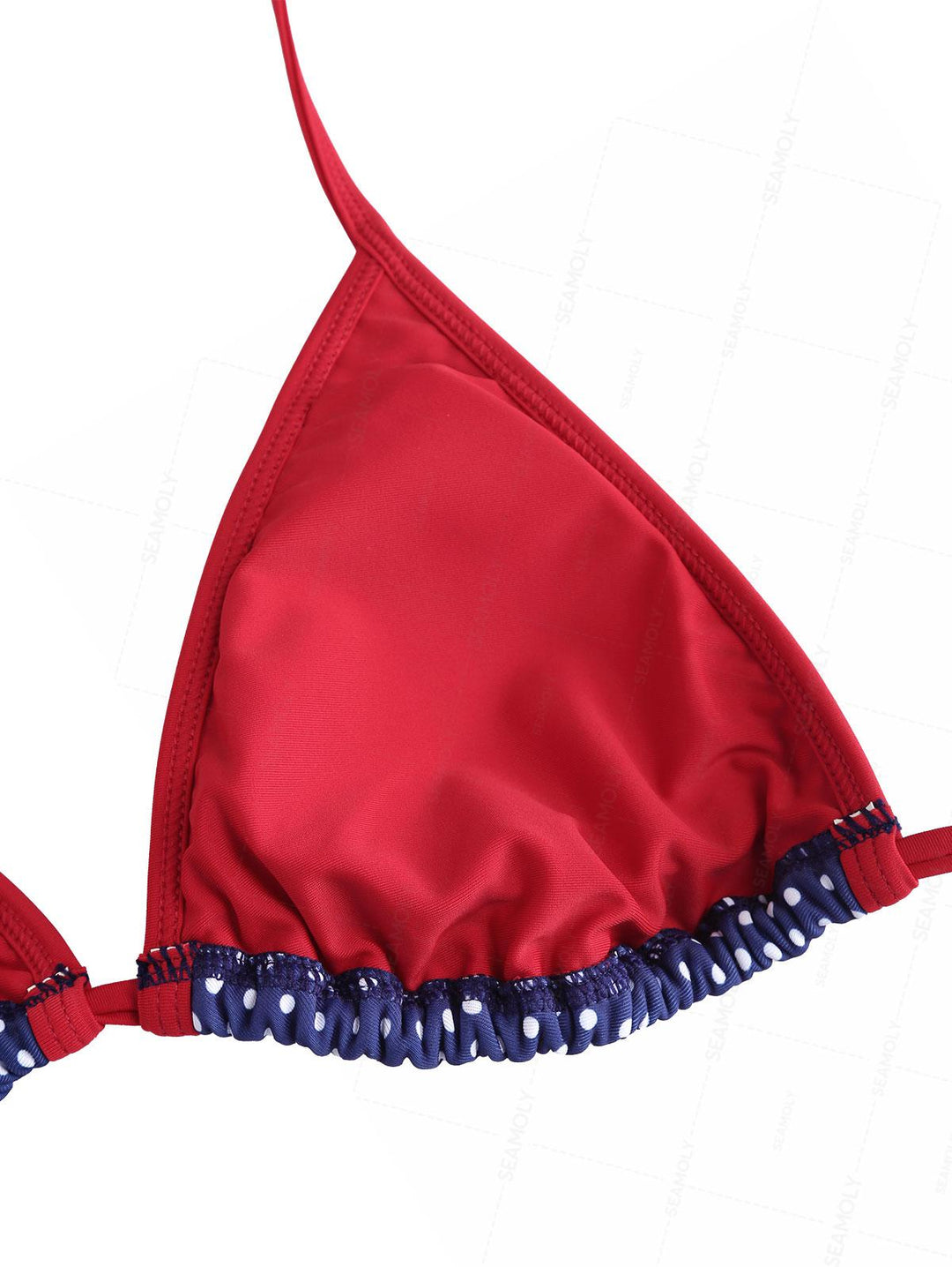 Seamolly Polka Dot Print Contrast Binding Smocked Ruffles Skirtini Bikini Set