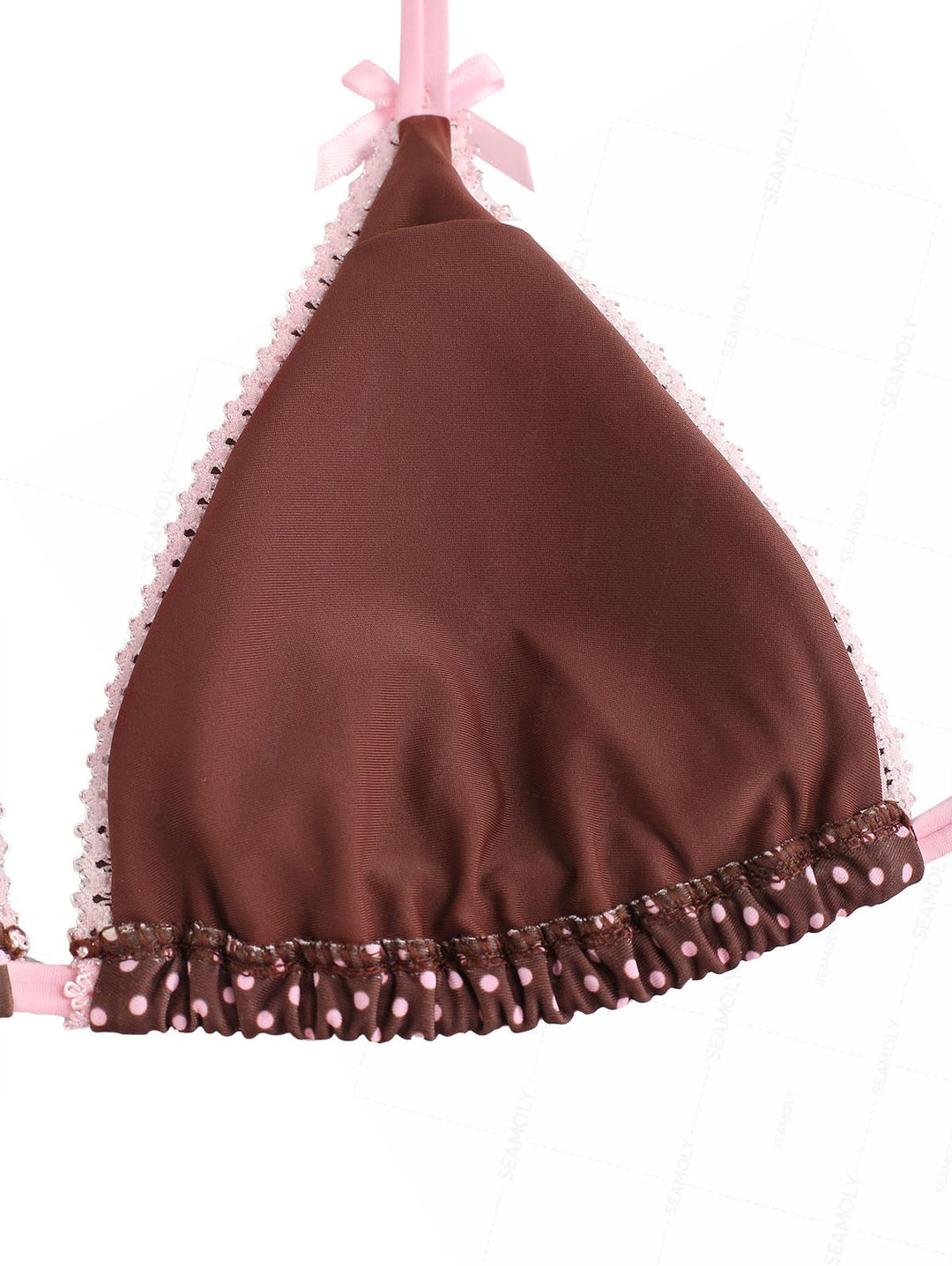 Seamolly Polka Dot Lace Bowknot Triangle Top & Cheeky Brazilian Bottom Bikini Set