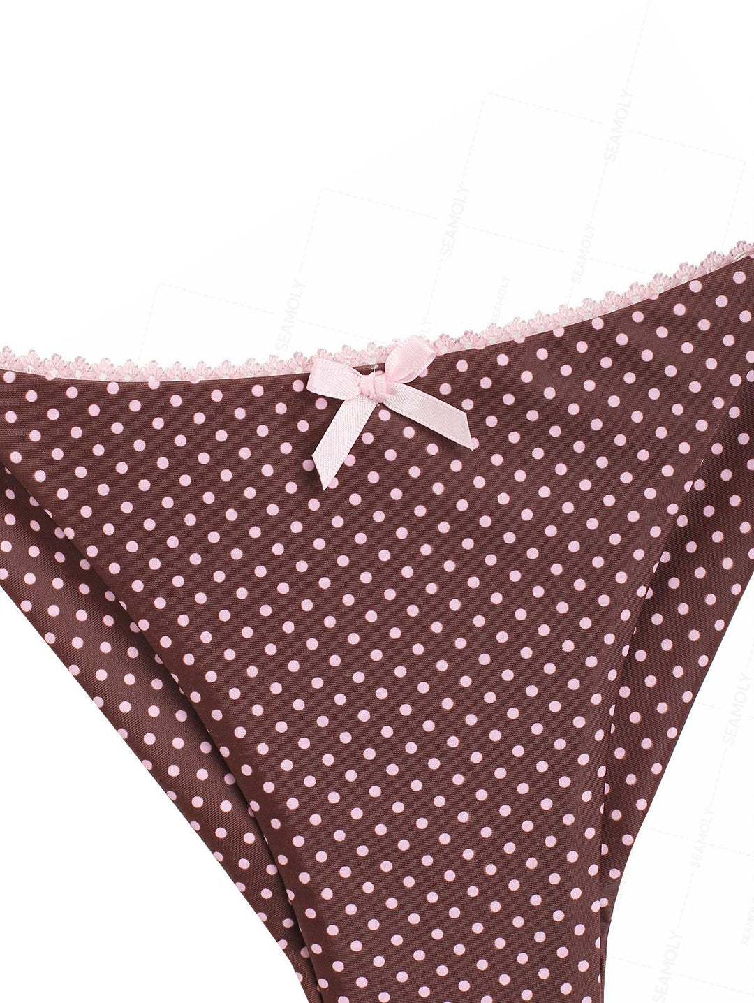 Seamolly Polka Dot Lace Bowknot Triangle Top & Cheeky Brazilian Bottom Bikini Set