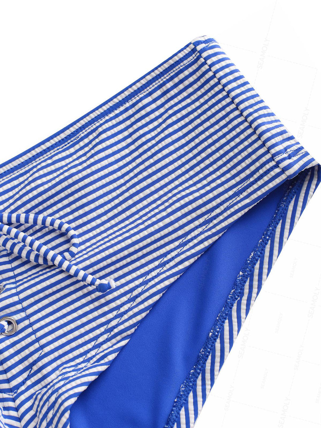 Seamolly Indigo Color Striped Grommet Lace Up Bikini Bottom Cheeky Swim Boyshorts