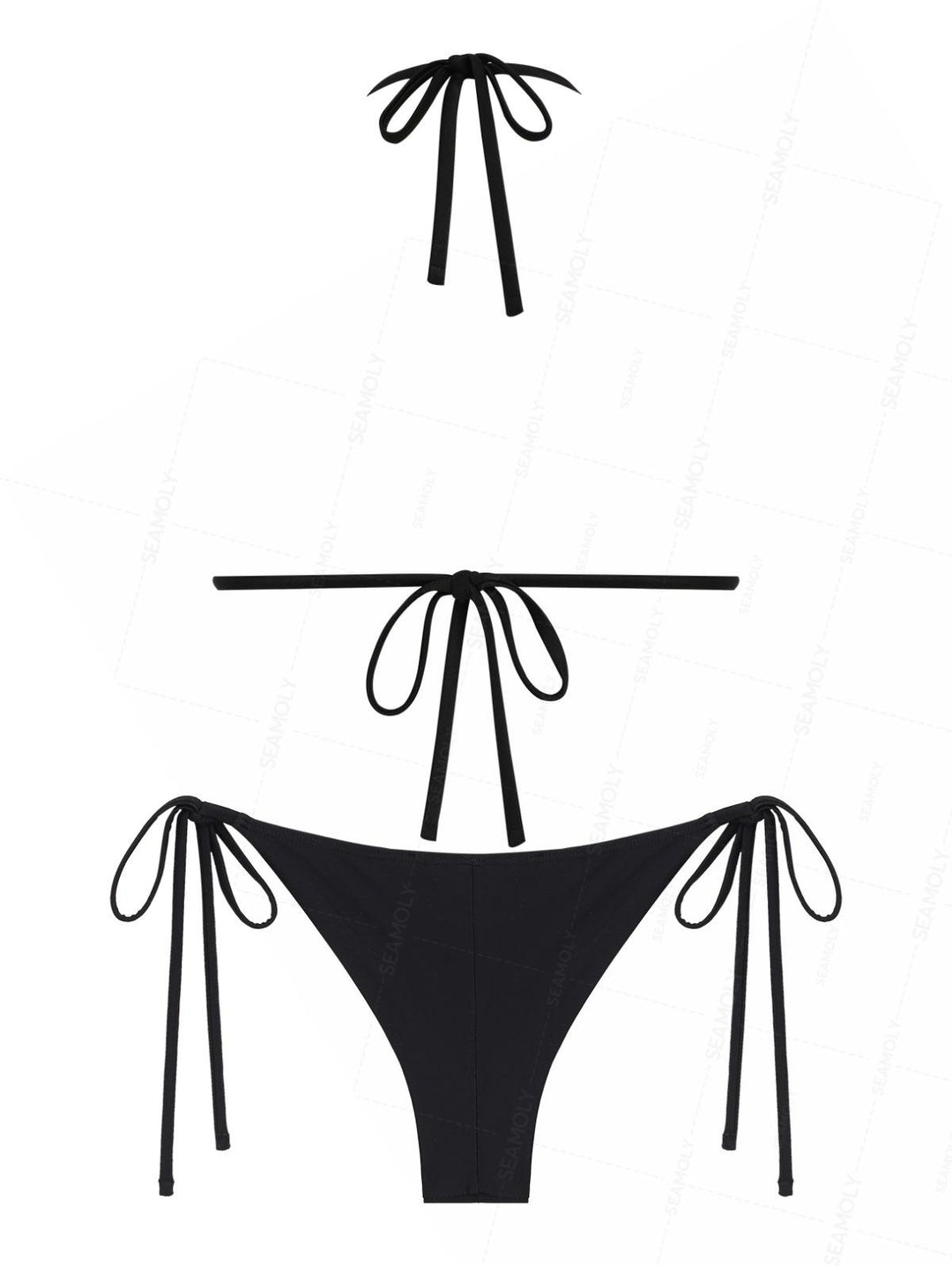 Seamolly Vintage Embroidery Halter Triangle Top & Cheeky Brazilian Bottom Bikini Set
